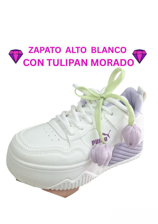 ZAPATOS ALTOS BLANCOS CON TULY LILA
