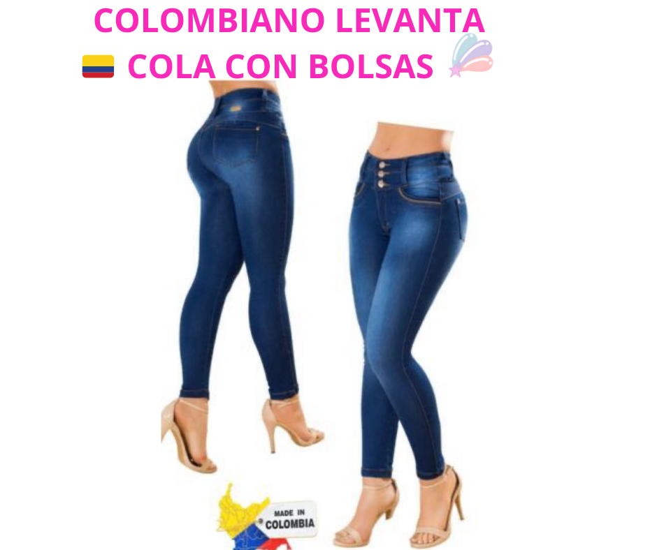 JEANS LEVANTA COLA COLOMBIANO CON BOLSAS