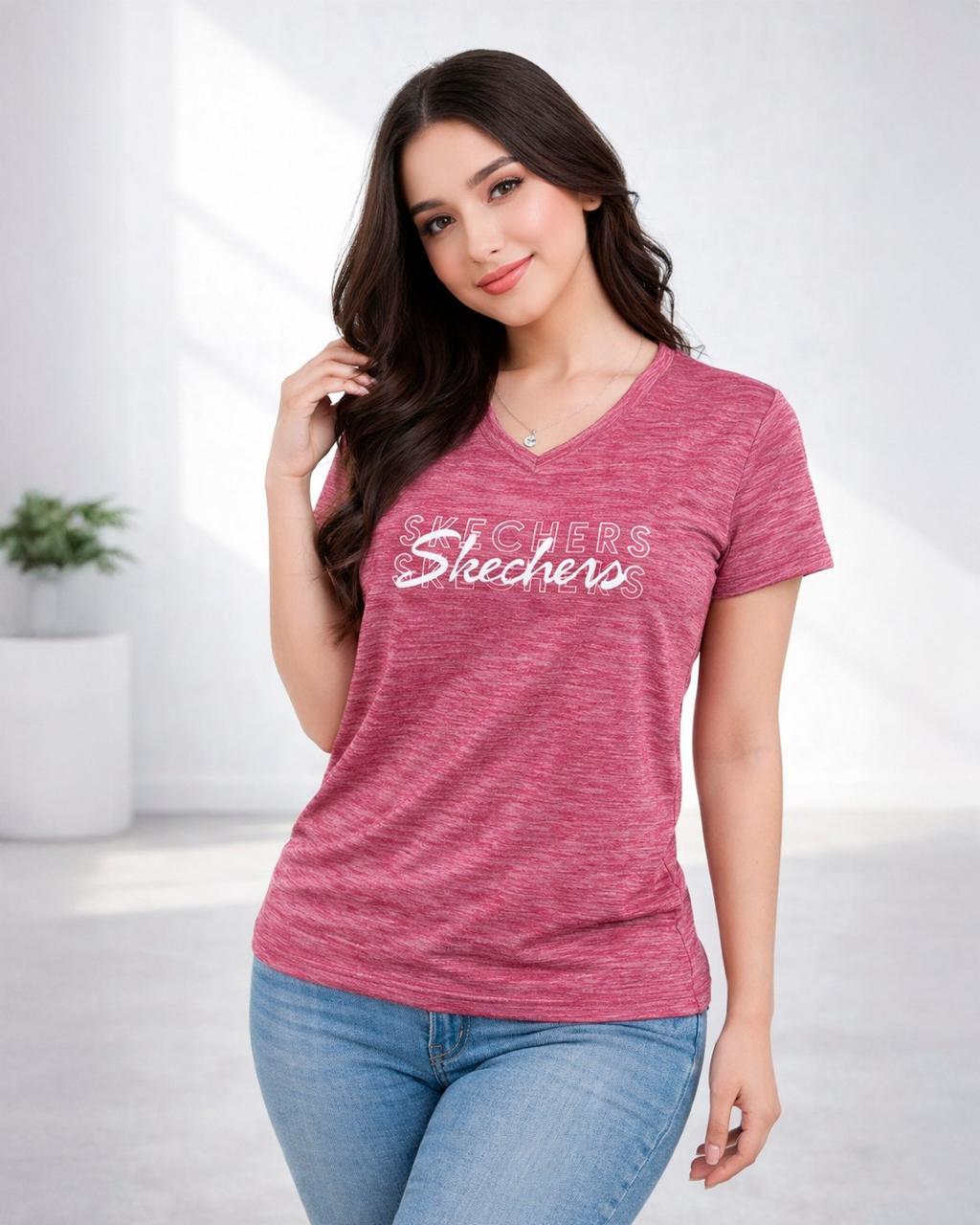 Blusa serigrafia cuello v Skechers