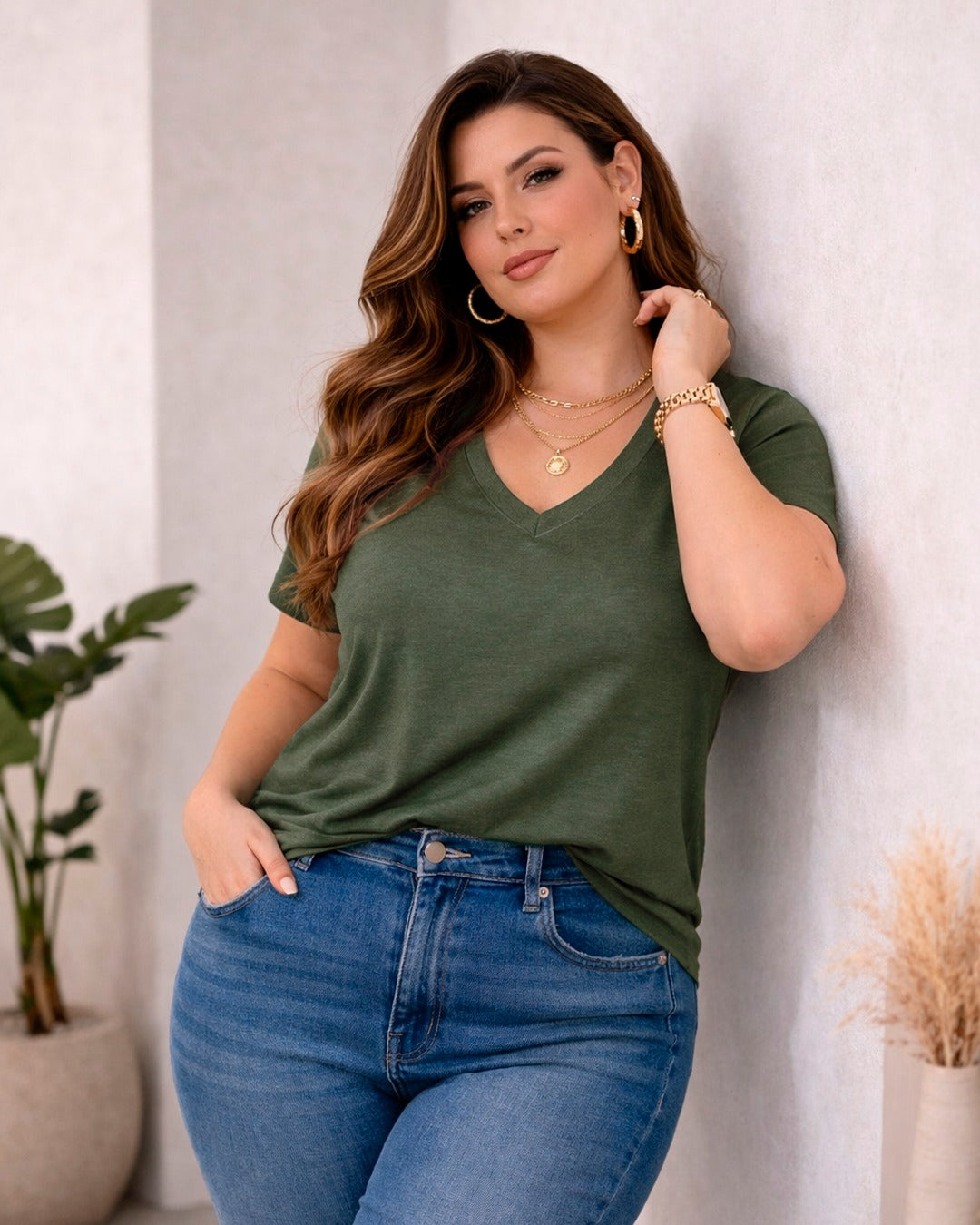 Blusa Terra Sky manga corta cuello V
